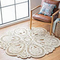 SAFAVIEH Area Rug 7' Round - Natural Fiber Collection - Ivory, Handmade Jute, Decorative Boho Floral Design (NF360B)