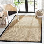 Safavieh Area Rug 6x8 - Natural Fiber Collection - Natural & Black, Seagrass, Basketweave Pattern with Border (NF114C)