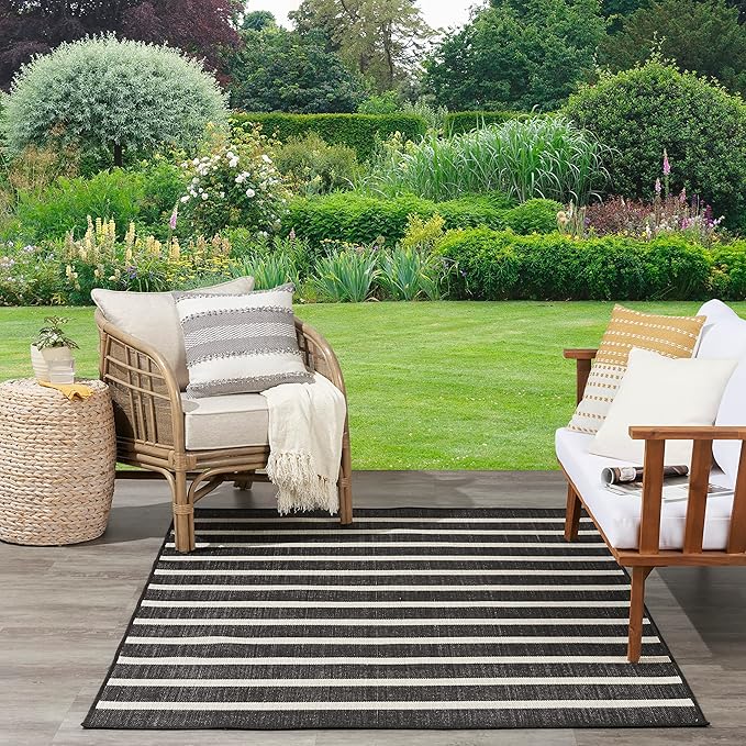 Nourison Home Positano Black Ivory 7' x 10' Area Rug - Easy Clean, Non Shedding, Bed Room, Living Room, Dining Room, Kitchen (7' x 10')
