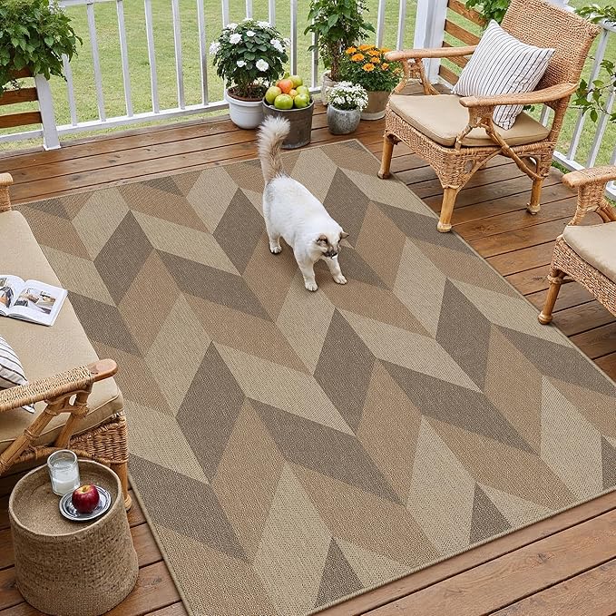 3x5 Easy Jute Outdoor Patio Rug Washable Brown Checkered Entrance Area Rug for Living Room Lightweight Non Slip No Sheding Doormat Entryway Farmhouse Bedroom Backyard Kitchen Deck