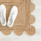 Scalloped Natural Jute Area Rug, Off White Trim, 2'x3'