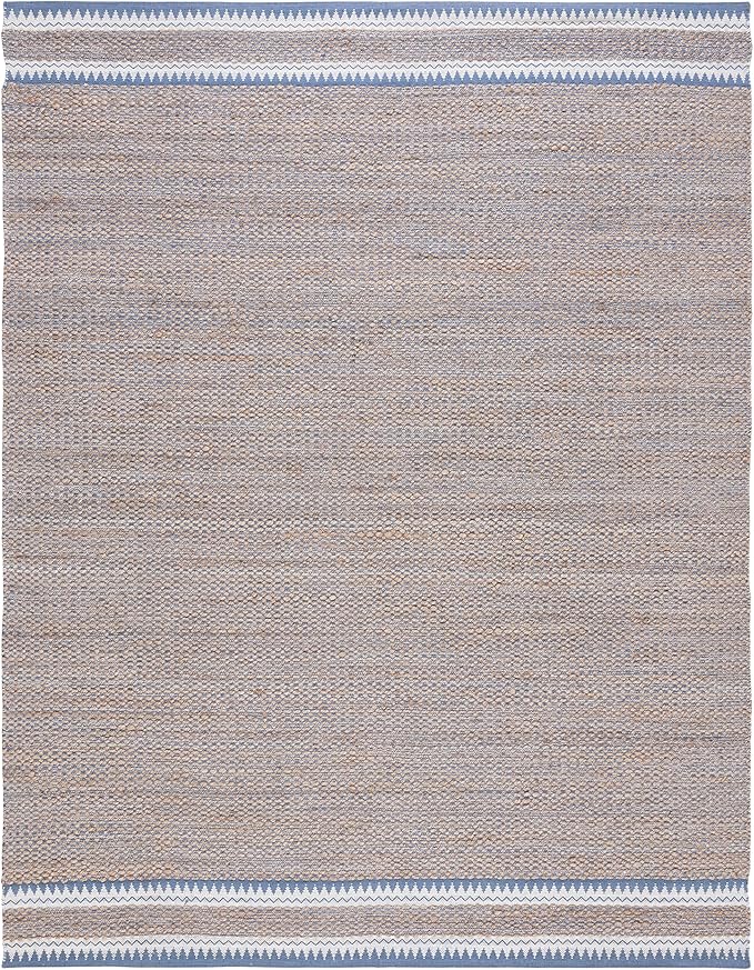 SAFAVIEH Natural Fiber Collection Area Rug - 9' x 12', Natural & Blue, Handmade Farmhouse Boho Coastal Rustic Jute, Ideal for High Traffic Areas in Living Room, Bedroom (NF874M)