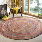 SAFAVIEH Area Rug 10' Round - Cape Cod Collection - Large - Red & Multi, Handmade Jute & Cotton, Woven Braided Design (CAP202A)