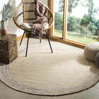 SAFAVIEH Cape Cod Collection Area Rug - 7' Round, Ivory & Light Beige, Handmade Braided Jute, Ideal for High Traffic Areas in Living Room, Bedroom (CAP207B)
