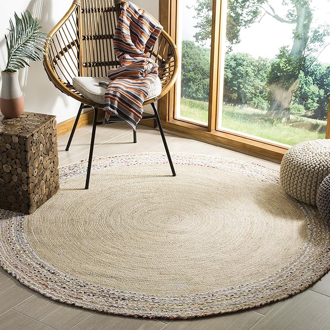 SAFAVIEH Cape Cod Collection Area Rug - 3' Round, Ivory & Light Beige, Handmade Braided Jute, Ideal for High Traffic Areas in Living Room, Bedroom (CAP207B)