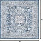 Rugs.com Outdoor Aztec Collection Rug – 5 Ft Square Blue Flatweave Rug Perfect for Living Rooms, Kitchens, Entryways