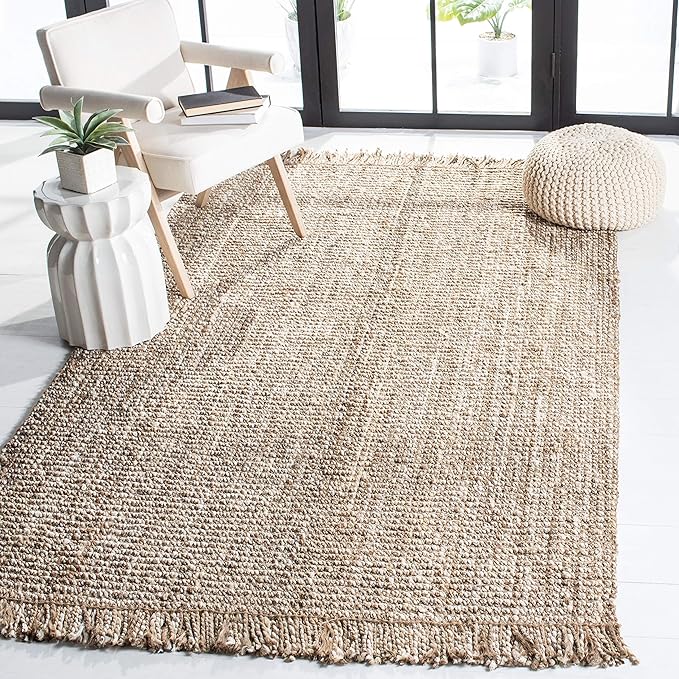 SAFAVIEH Natural Fiber Collection Accent Rug - 3' x 5', Grey & Beige, Handmade Woven Fringe Jute, Ideal for High Traffic Areas in Entryway, Living Room, Bedroom (NF825F)