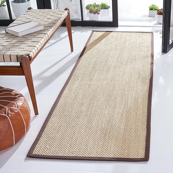 SAFAVIEH Natural Fiber Collection Runner Rug - 2'6" x 10', Maize & Brown, Sisal, Woven Design with Border (NF141C)