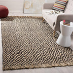 SAFAVIEH Natural Fiber Collection Area Rug - 6' Square, Brown & Natural, Handmade Boho Diamond Tassel Jute, Ideal for High Traffic Areas in Living Room, Bedroom (NF266E)