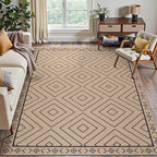 Tangsoo Modern Easy Jute 4x6 Outdoor Rug for Living Room,Ultra Thin Washable Area Rug,Geometric Indoor Carpet Farmhouse Non-Slip Throw Mat for Bedroom Dining Room Patio Front Porch