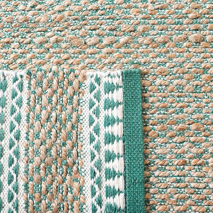 SAFAVIEH Natural Fiber Collection Area Rug - 5' x 8', Natural & Green, Handmade Farmhouse Boho Coastal Rustic Jute, Ideal for High Traffic Areas in Living Room, Bedroom (NF874Y)