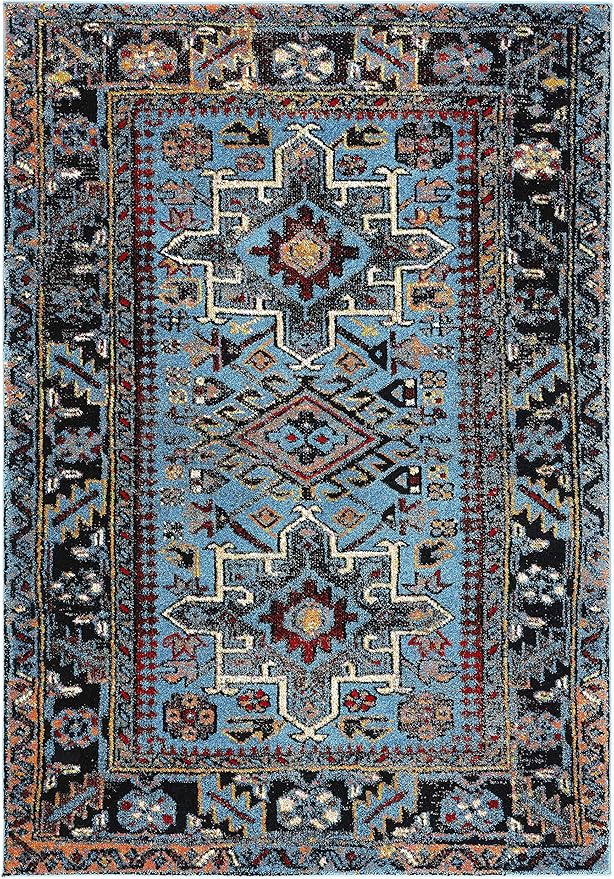 SAFAVIEH Area Rug 4x6 - Vintage Hamadan Collection - Light Blue & Black, Traditional Persian Design, Non-Shedding & Easy to Clean, Ideal for Living Room, Bedroom, Dining Space (VTH211M)