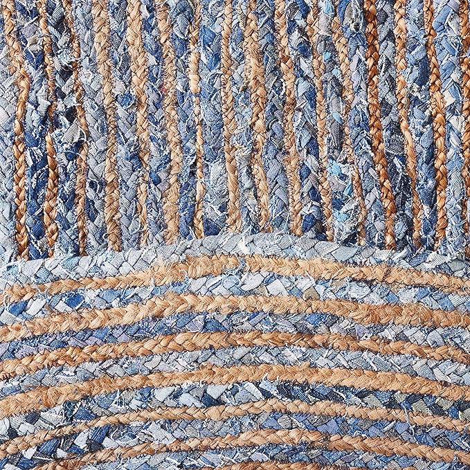SAFAVIEH Area Rug 6x9 Oval- Cape Cod Collection - Blue & Natural Brown, Handmade Jute & Cotton, Woven Braided Design (CAP202M)