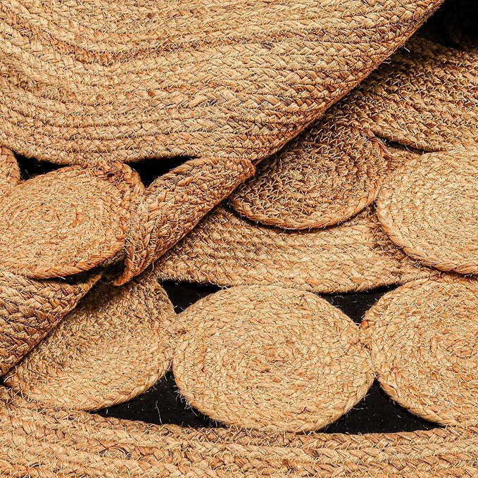 Hand Woven Braided Jute Rug - 4' Round - Reversible Farmhouse Dining Room Rug, Living Room, Bedroom, Kitchen - Natural Decorative Floor Circle Boho Entry Area Rugs - 4 Foot Round Rug