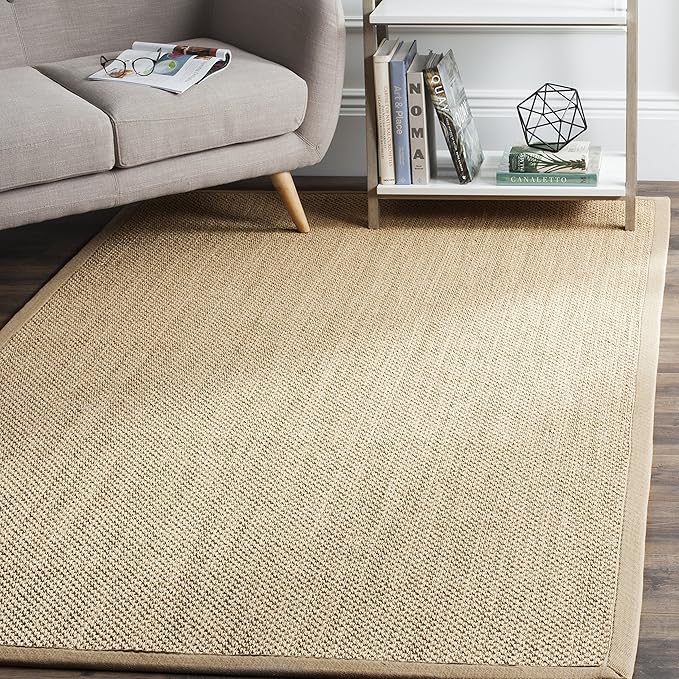 SAFAVIEH Area Rug 6x9 - Natural Fiber Collection - Maize & Linen Color, Sisal, Woven Design with Border (NF141B)