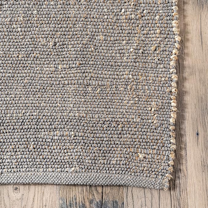 nuLOOM 6x9 Elfriede Jute & Cotton Hand Woven Area Rug, Grey, Solid Rustic Farmhouse Style, Weaved Design, Natural Fiber, For Bedroom, Living Room, Dining Room, Hallway, Office, Entryway