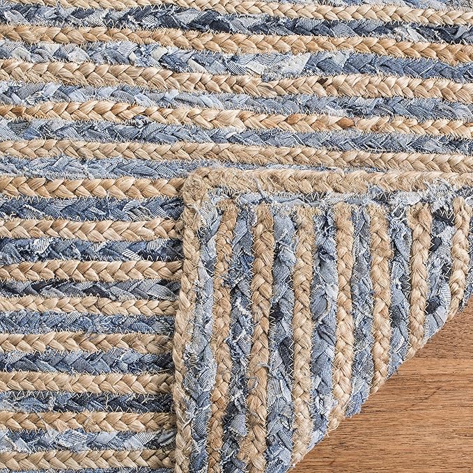 SAFAVIEH Cape Cod Collection Area Rug - 6' x 9', Natural & Blue, Handmade Flat Weave Jute, Ideal for High Traffic Areas in Living Room, Bedroom (CAP250A)