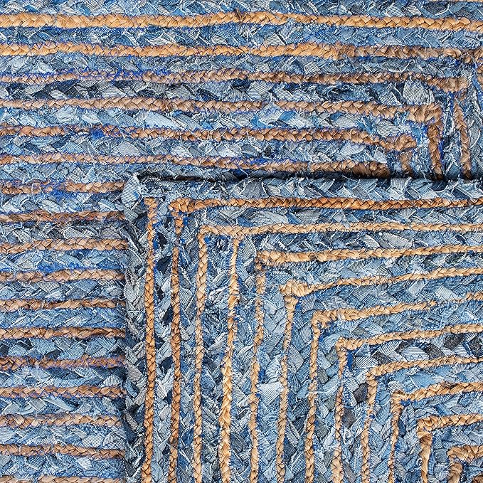 SAFAVIEH Area Rug 8x10 - Cape Cod Collection - Large - Blue & Natural Brown, Handmade Jute & Cotton, Woven Braided Design (CAP202M)