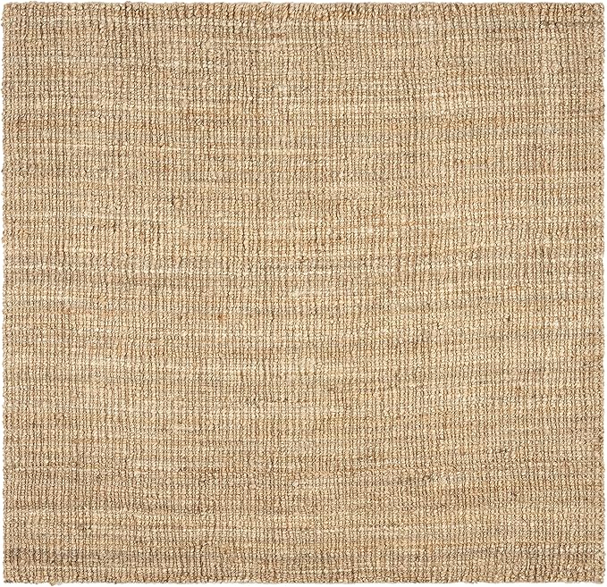 SAFAVIEH Area Rug 4' Square - Natural Fiber Collection - Natural Brown, Handmade Jute, Farmhouse Style, Chunky Textured Thick Pile (NF447A)
