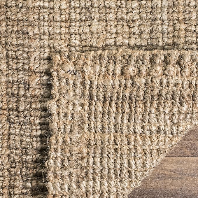 SAFAVIEH Natural Fiber Collection Runner Rug - 2'6" x 8', Natural & Grey, Handmade Jute, Farmhouse Style, Chunky Textured Thick Pile (NF447M)