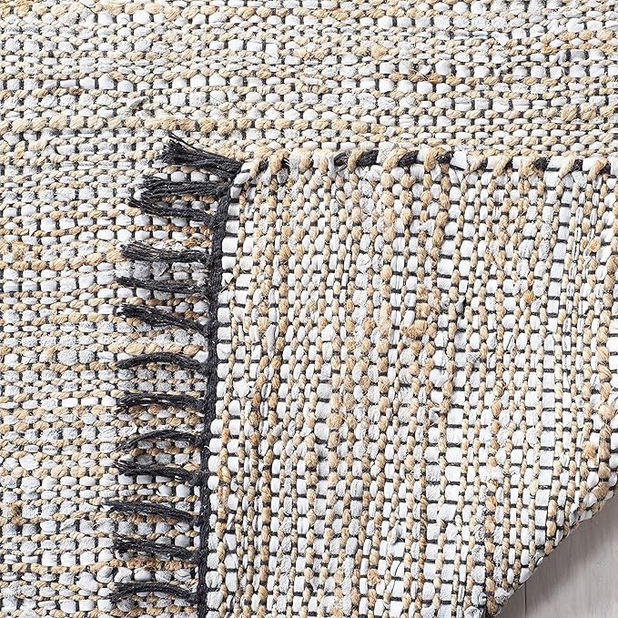 SAFAVIEH Vintage Leather Collection Accent Rug - 2'3" x 4', Silver, Handmade Boho Fringe Leather & Jute, Ideal for High Traffic Areas in Entryway, Living Room, Bedroom (VTL203G)