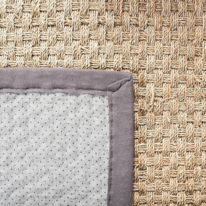 SAFAVIEH Natural Fiber Collection Area Rug - 2'6" x 4', Natural & Dark Grey, Seagrass, Basketweave Pattern with Border (NF114Q)