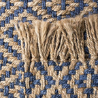 SAFAVIEH Natural Fiber Collection Runner Rug - 2'3" x 12', Tropical Blue & Natural, Handmade Boho Diamond Tassel Jute, Ideal for High Traffic Areas in Living Room, Bedroom (NF266D)