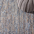 SAFAVIEH Area Rug 5' Round - Cape Cod Collection - Blue & Natural Brown, Handmade Jute & Cotton, Woven Braided Design (CAP202M)