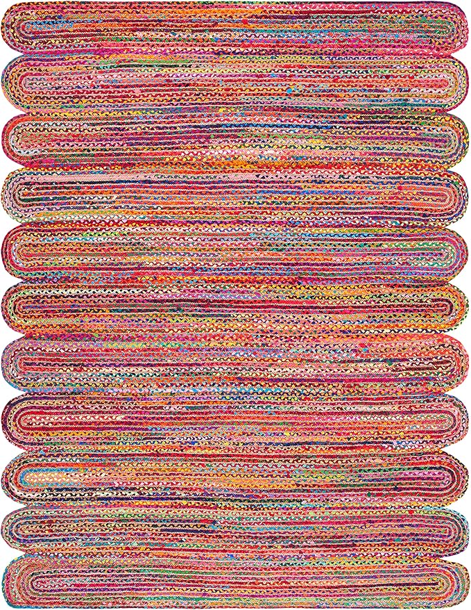 SAFAVIEH Area Rug 8x10 - Cape Cod Collection - Large - Red & Multi, Handmade Braided Jute & Cotton, Ideal for Living Room, Bedroom, Office, Dining Space (CAP208Q)