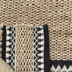 SAFAVIEH Natural Fiber Collection Area Rug - 9' Square, Natural & Black, Handmade Farmhouse Boho Coastal Rustic Jute, Ideal for High Traffic Areas in Living Room, Bedroom (NF874B)