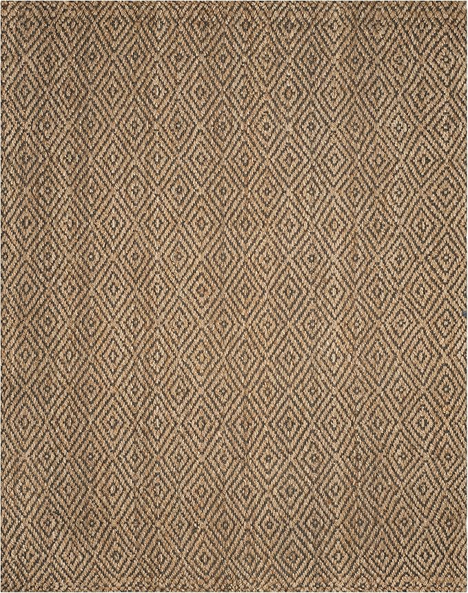 SAFAVIEH Natural Fiber Collection Area Rug - 8' x 10', Natural & Grey, Handmade Jute, Ideal for High Traffic Areas in Living Room, Bedroom (NF181D)