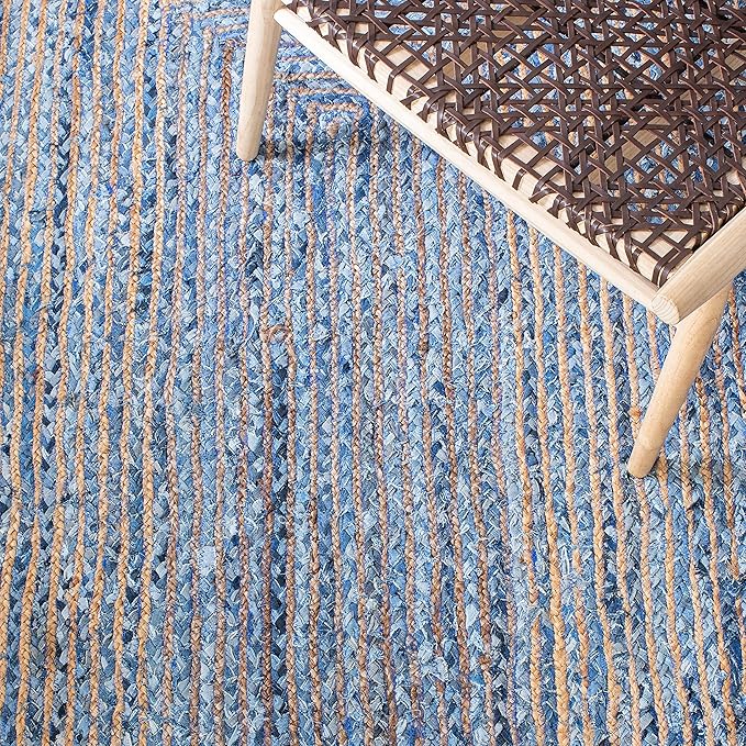 SAFAVIEH Cape Cod Collection Runner Rug - 2'3" x 6', Blue & Natural Brown, Handmade Jute & Cotton, Woven Braided Design (CAP202M)