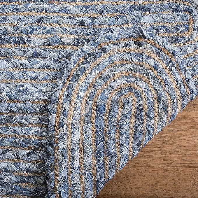SAFAVIEH Cape Cod Collection Area Rug - 6' x 9', Blue & Natural, Handmade Braided Jute & Cotton, Ideal for High Traffic Areas in Living Room, Bedroom (CAP208L)