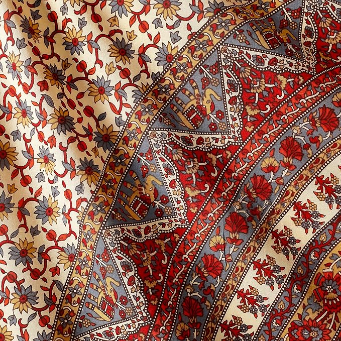Popular Handicrafts Wall Hanging Tapestry for Bedroom Hippie Mandala Bohemian Psychedelic Intricate Floral Design Tapestries Bedspread 84 x 90 Inches (215cm x 230cm) Red Yellow