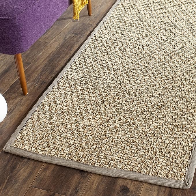 SAFAVIEH Natural Fiber Collection Runner Rug - 2'6" x 6', Natural & Grey, Seagrass, Basketweave Pattern with Border (NF114P)