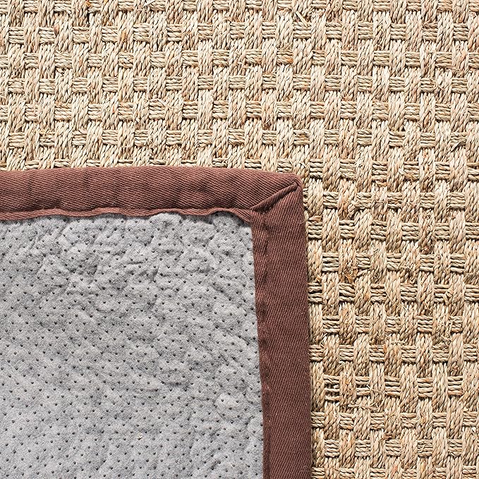 SAFAVIEH Area Rug 8' Square - Natural Fiber Collection - Natural & Dark Brown, Seagrass, Basketweave Pattern with Border (NF114K)